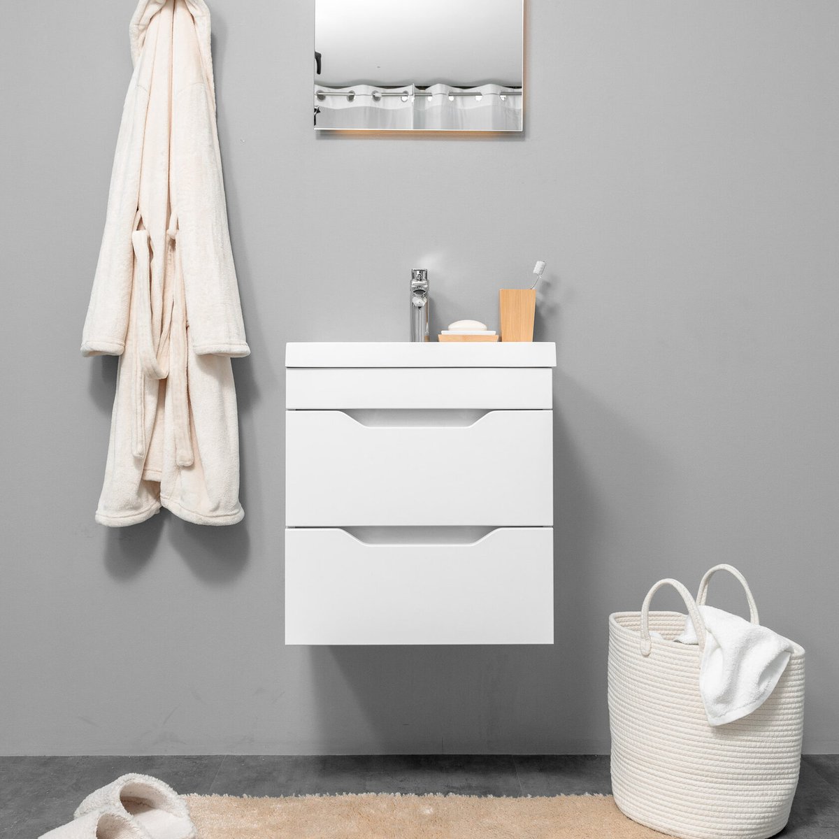 АРОНА 50 Комплект мебели подвесной с ящиками, фасад МДФ с вырезами (под Слим 50/Альтаис 35), Белый AR-T50-Wdr