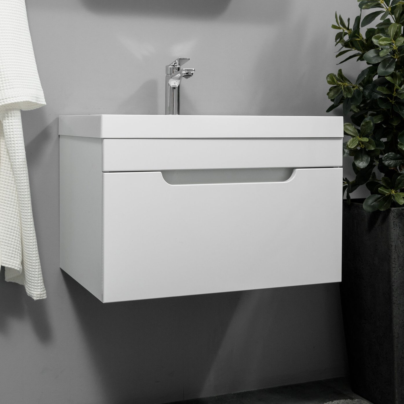 БИАНА 60 комплект, подвесной с 1 ящиком, фасад МДФ (под Астория), цвет Белый BI-T60-W