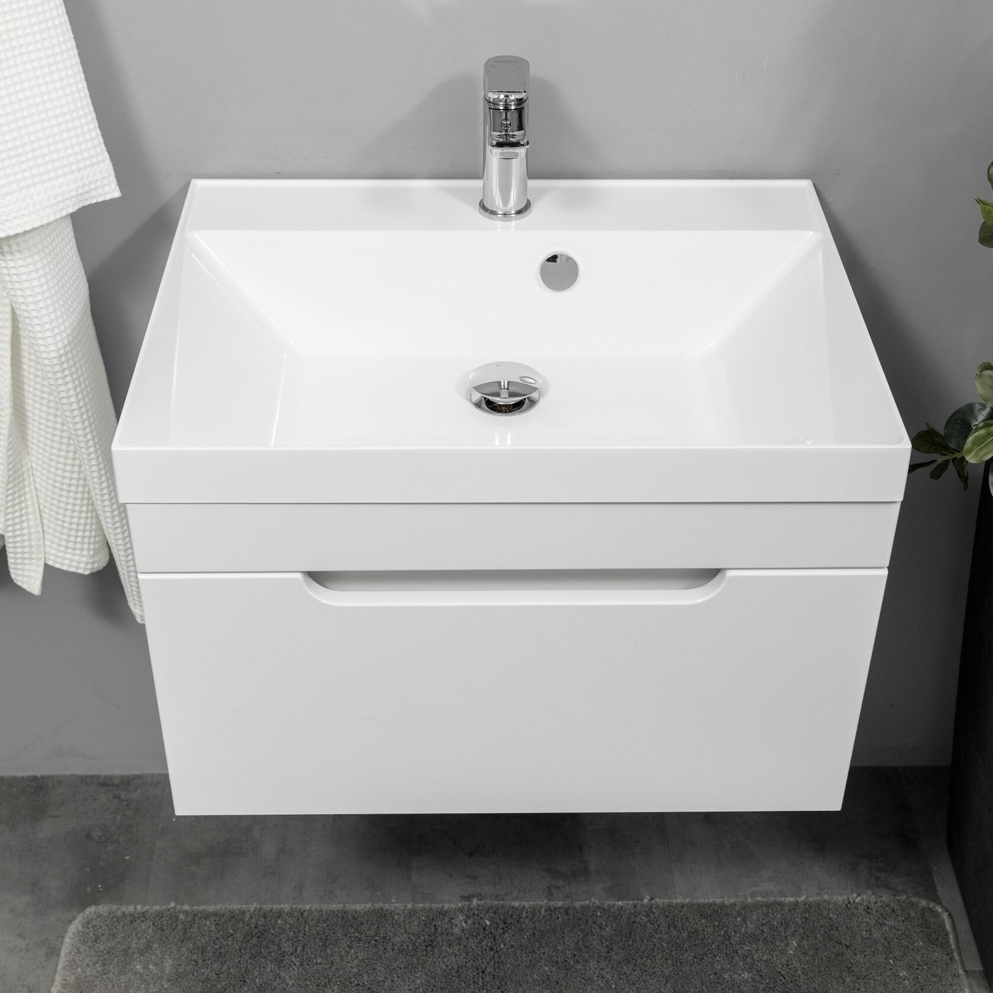 БИАНА 60 комплект, подвесной с 1 ящиком, фасад МДФ (под Астория), цвет Белый BI-T60-W