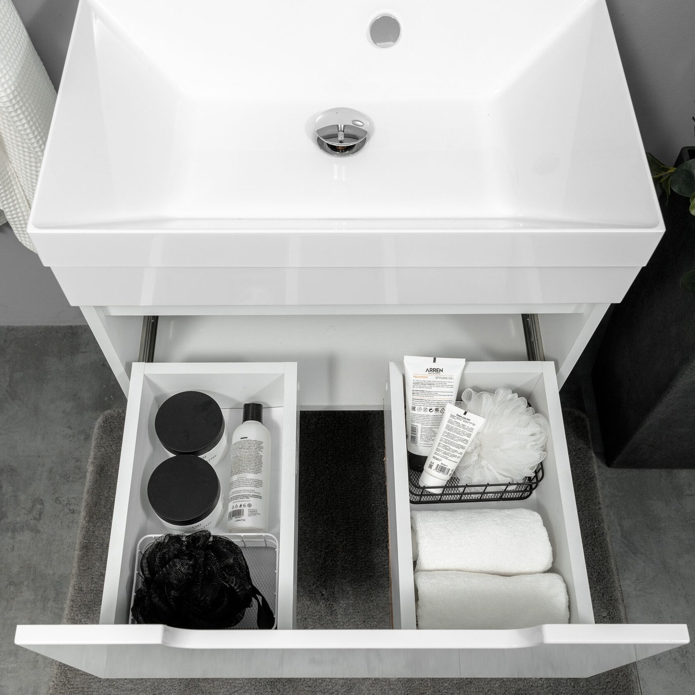 БИАНА 60 комплект, подвесной с 1 ящиком, фасад МДФ (под Астория), цвет Белый BI-T60-W