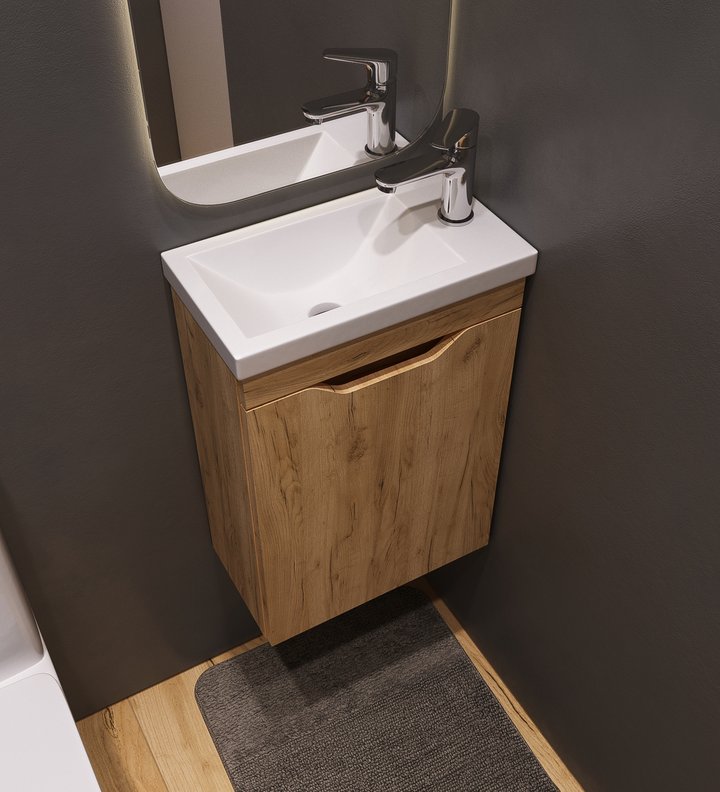 IZEO 40 комплект мебели подвесной с дверцей (тумба + раковина Квадро 40) цвет Дуб Крафт золотой 