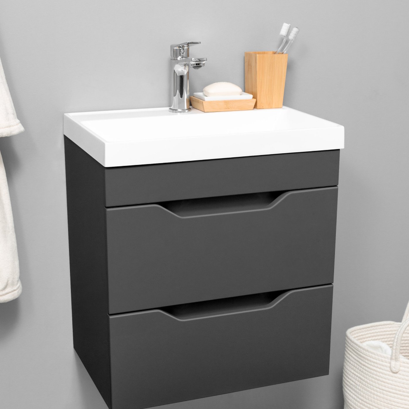 АРОНА 50 Комплект мебели подвесной с ящиками, фасады МДФ с вырезами (под Слим 50/Альтаис 35), Графит AR-T50-GRdr