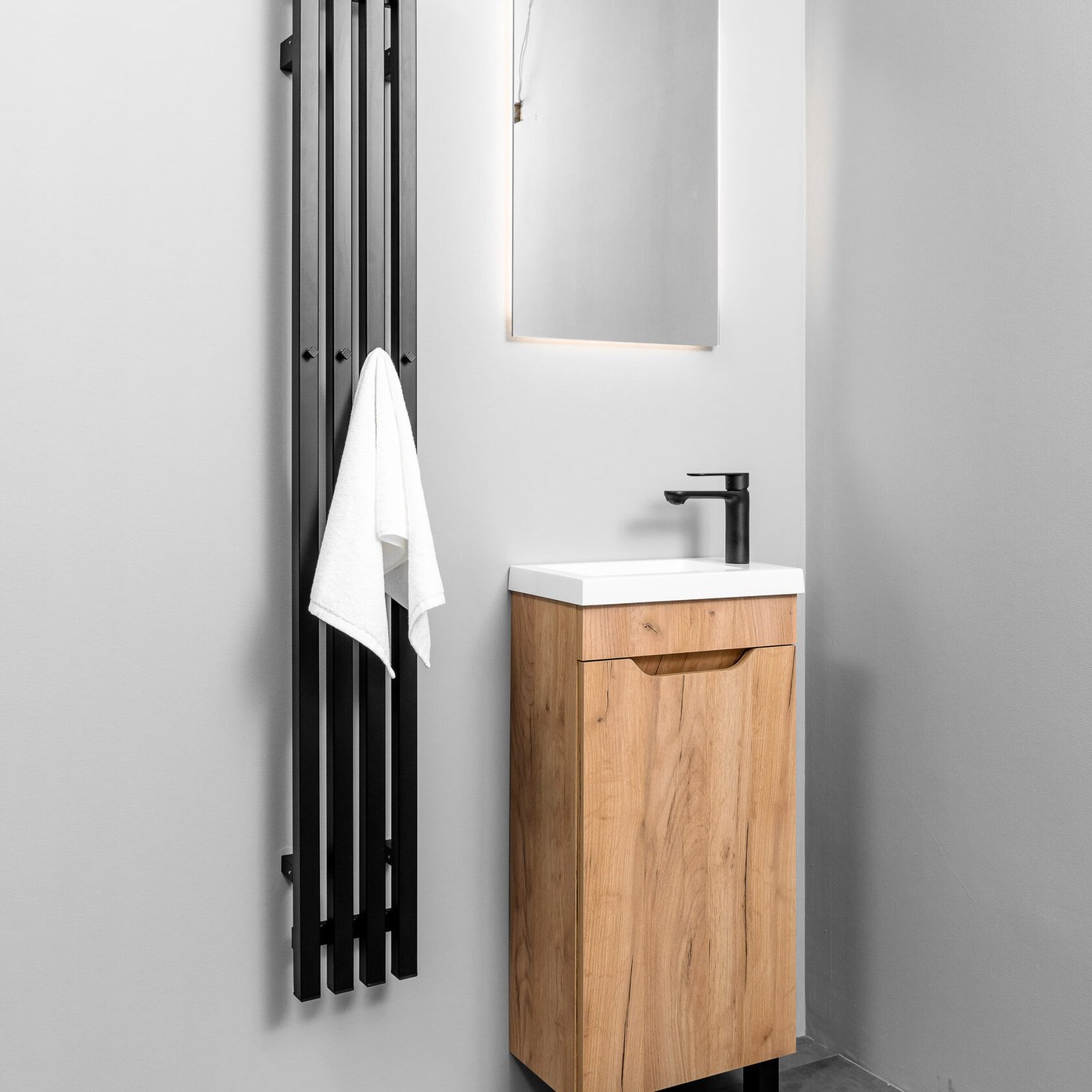 БРАВО 40 комплект мебели напольной с дверцей (тумба + раковина Квадро 40), цвет Дуб крафт золотой