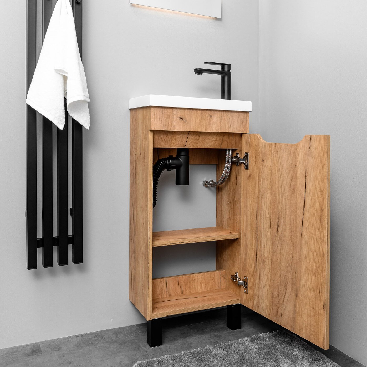 БРАВО 40 комплект мебели напольной с дверцей (тумба + раковина Квадро 40), цвет Дуб крафт золотой