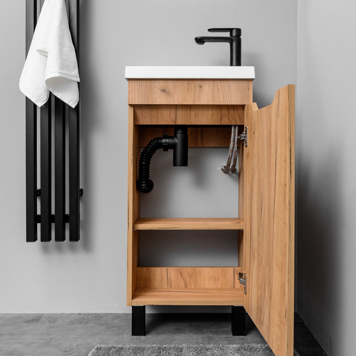 БРАВО 40 комплект мебели напольной с дверцей (тумба + раковина Квадро 40), цвет Дуб крафт золотой