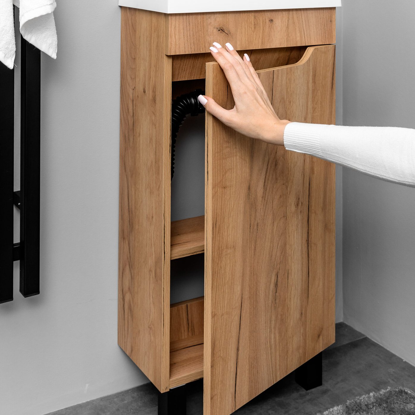 БРАВО 40 комплект мебели напольной с дверцей (тумба + раковина Квадро 40), цвет Дуб крафт золотой