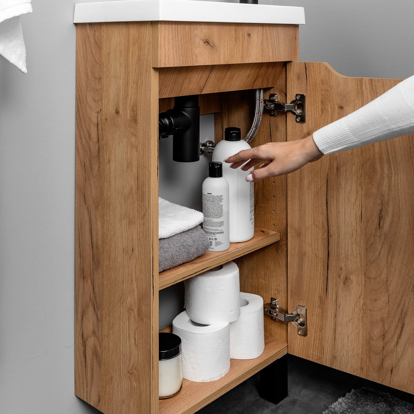 БРАВО 40 комплект мебели напольной с дверцей (тумба + раковина Квадро 40), цвет Дуб крафт золотой