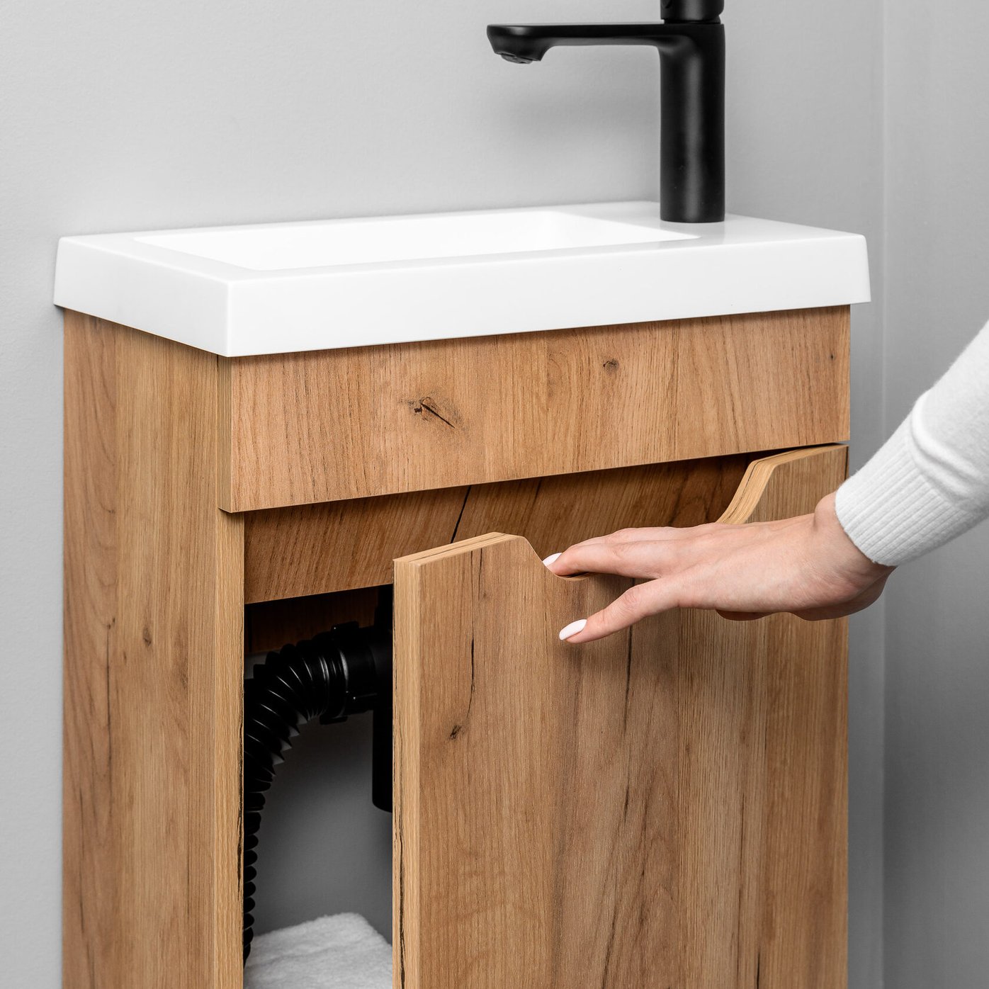 БРАВО 40 комплект мебели напольной с дверцей (тумба + раковина Квадро 40), цвет Дуб крафт золотой