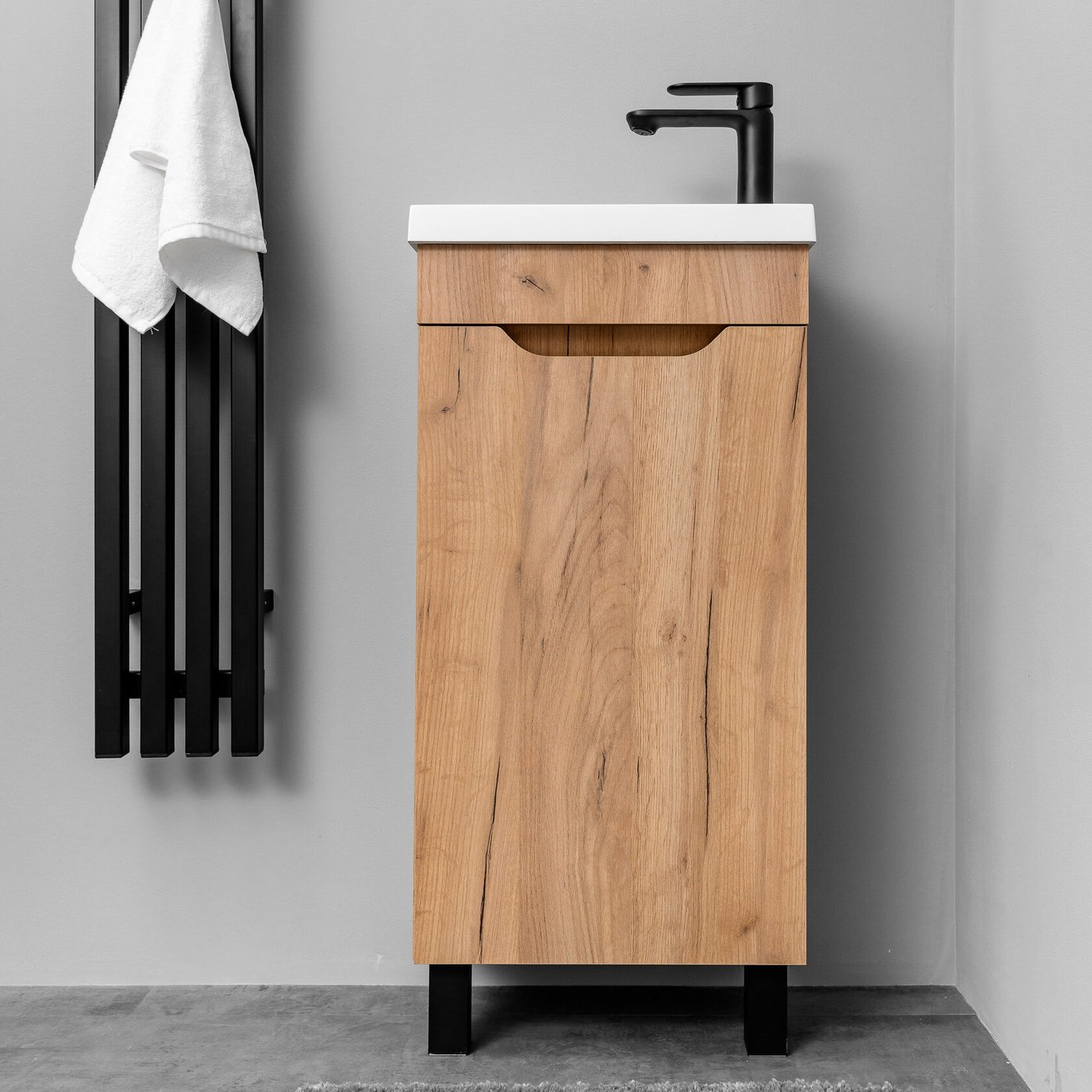 БРАВО 40 комплект мебели напольной с дверцей (тумба + раковина Квадро 40), цвет Дуб крафт золотой