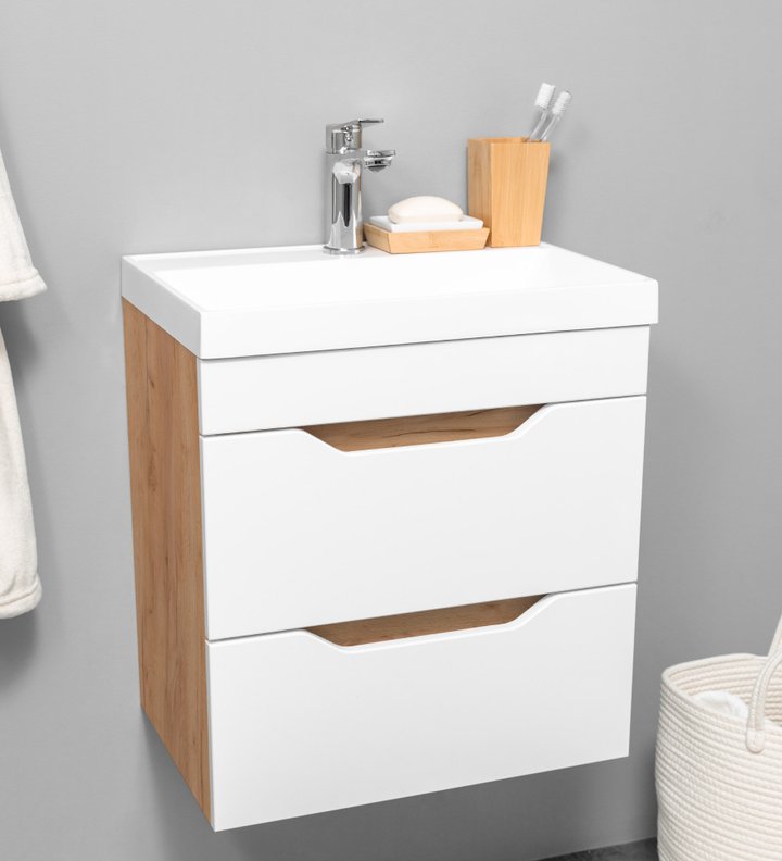 Arona 50 Комплект мебели подвесной с ящиками, фасад МДФ с вырезами (под Слим 50/Altais 35), Крафт+Белый AR-T50-KPW/Wdr