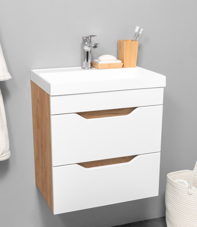 Arona 50 Комплект мебели подвесной с ящиками, фасад МДФ с вырезами (под Слим 50/Altais 35), Крафт+Белый AR-T50-KPW/Wdr