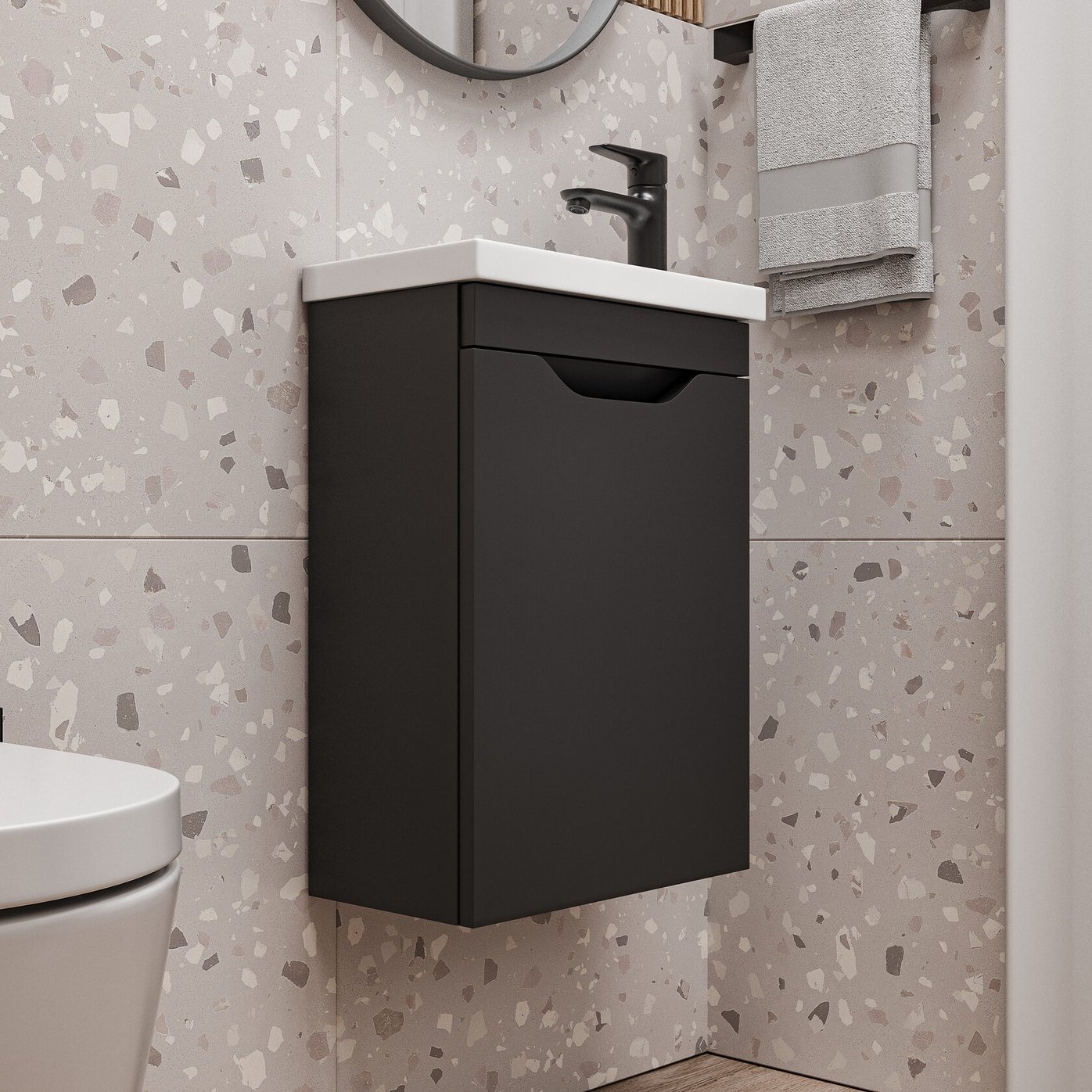ИЗЕО 40 комплект мебели подвесной с дверцей (тумба + раковина Квадро 40) цвет Черный IZ-T40BSh-V