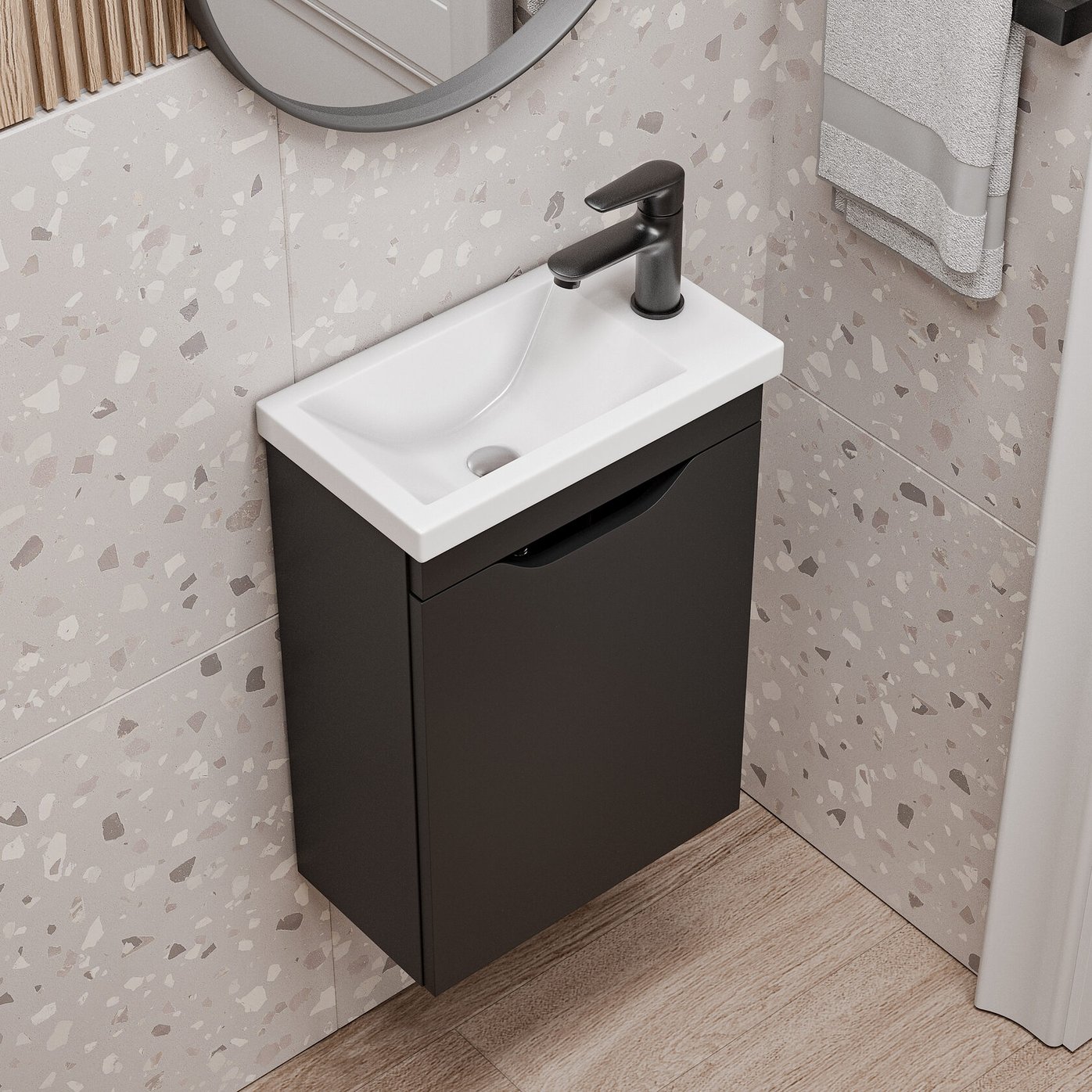 ИЗЕО 40 комплект мебели подвесной с дверцей (тумба + раковина Квадро 40) цвет Черный IZ-T40BSh-V