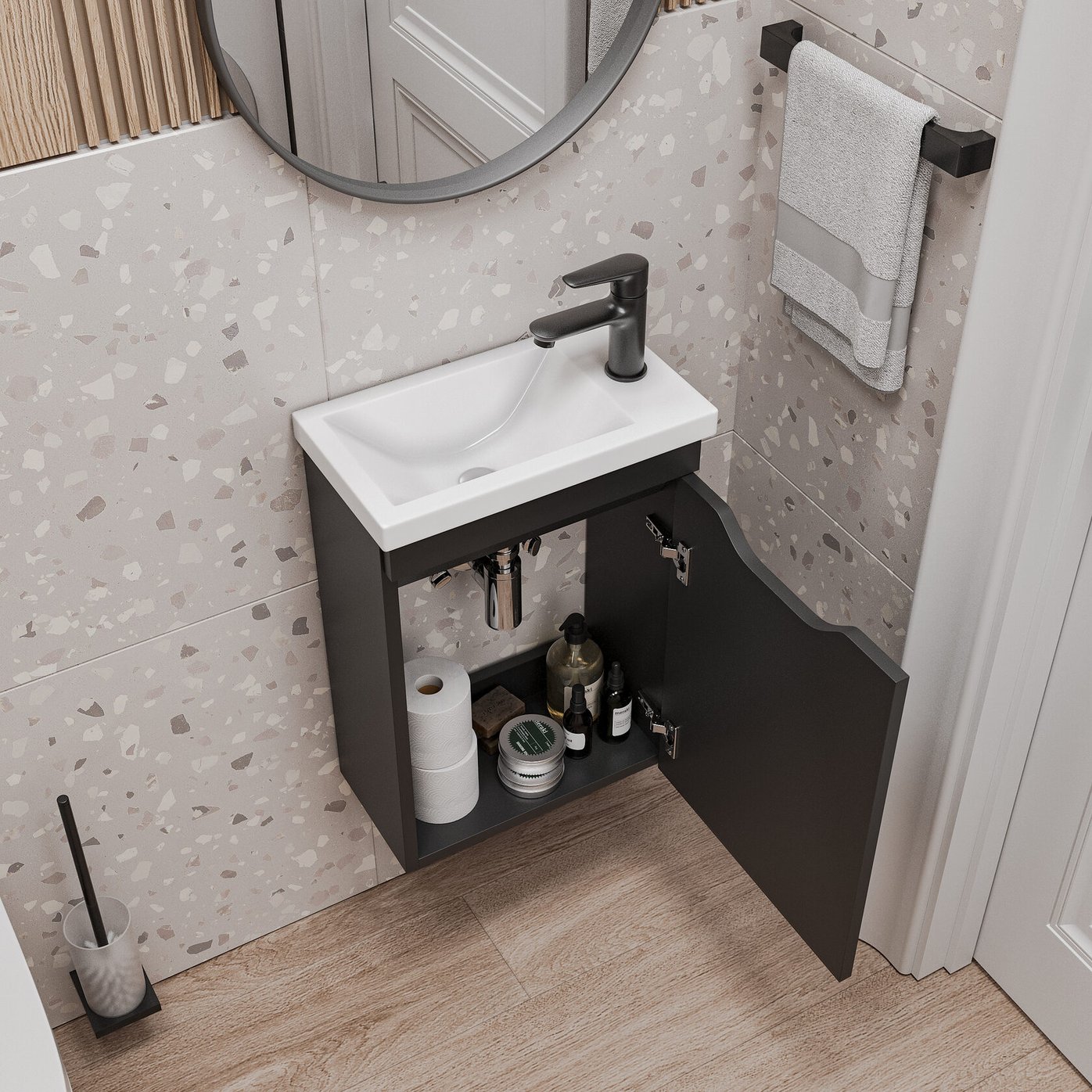 ИЗЕО 40 комплект мебели подвесной с дверцей (тумба + раковина Квадро 40) цвет Черный IZ-T40BSh-V