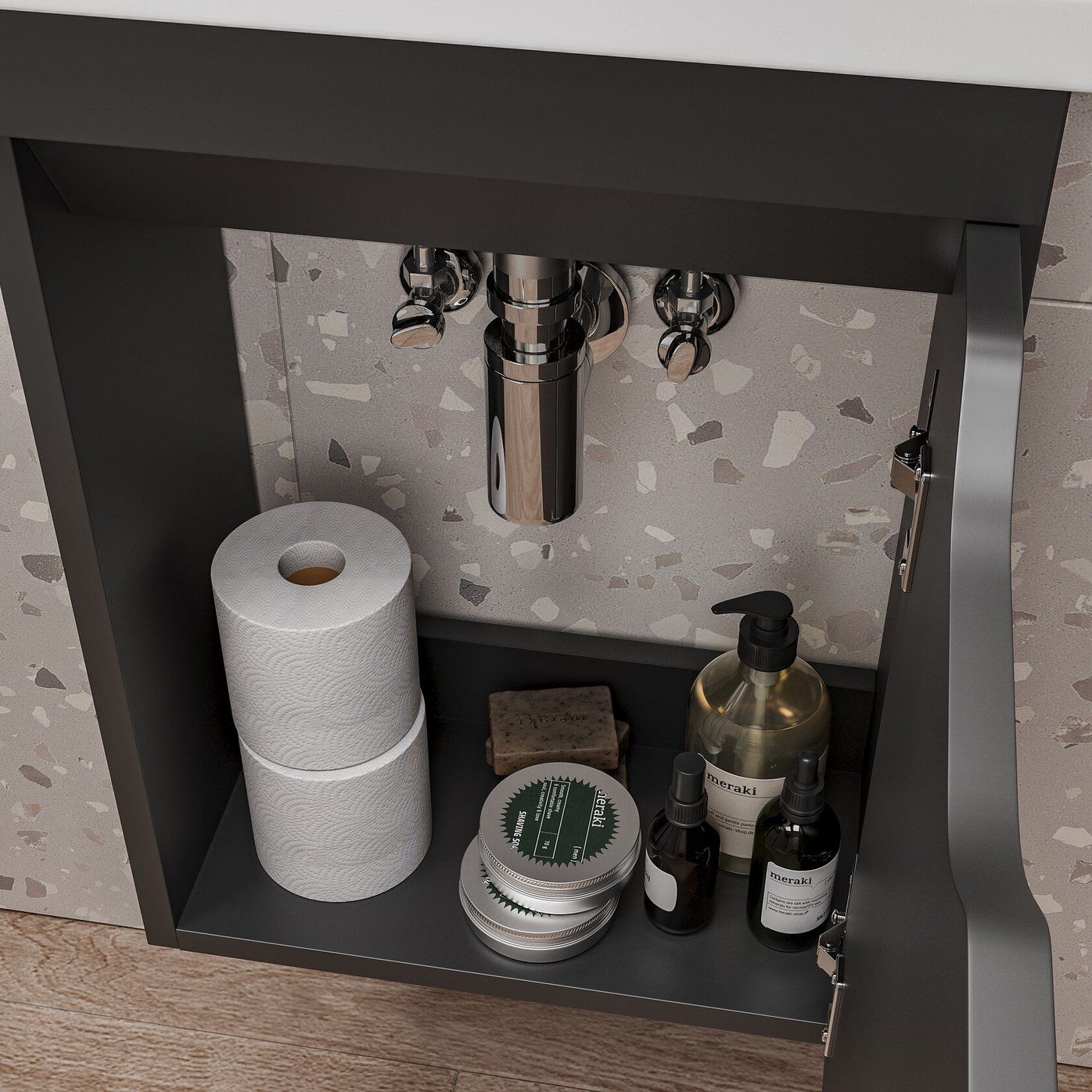 ИЗЕО 40 комплект мебели подвесной с дверцей (тумба + раковина Квадро 40) цвет Черный IZ-T40BSh-V