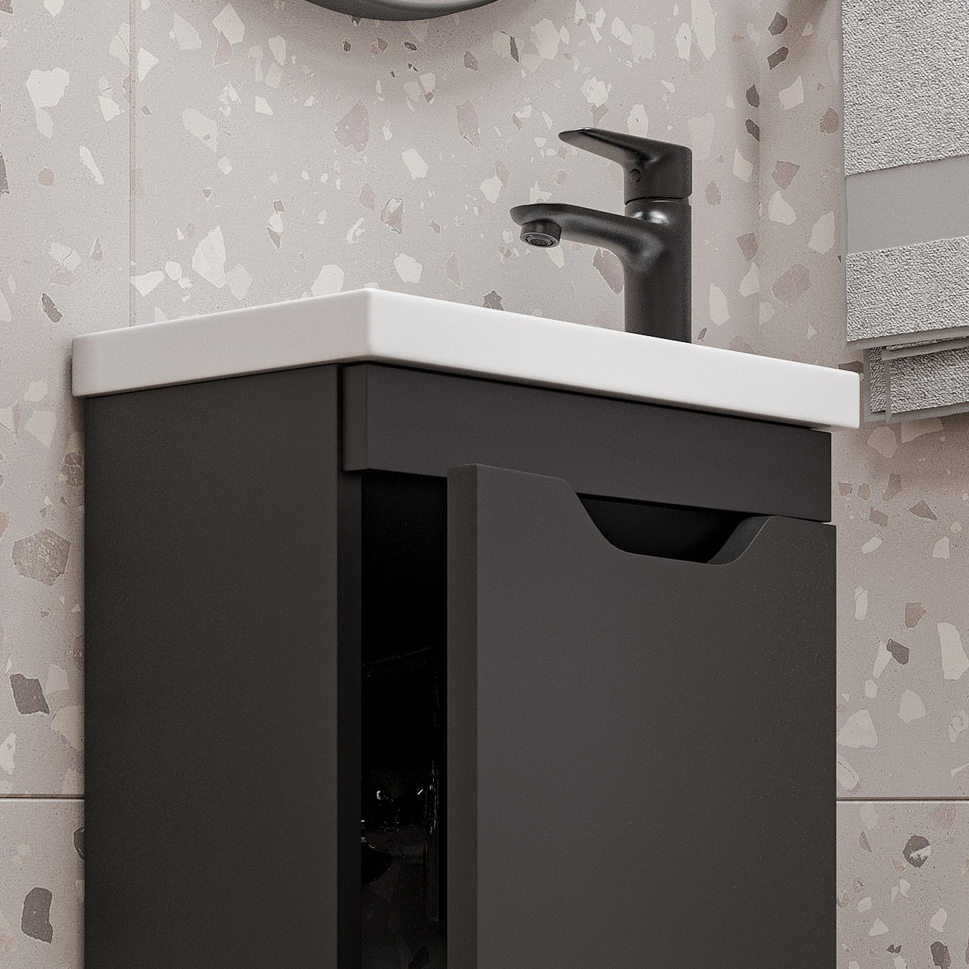 ИЗЕО 40 комплект мебели подвесной с дверцей (тумба + раковина Квадро 40) цвет Черный IZ-T40BSh-V