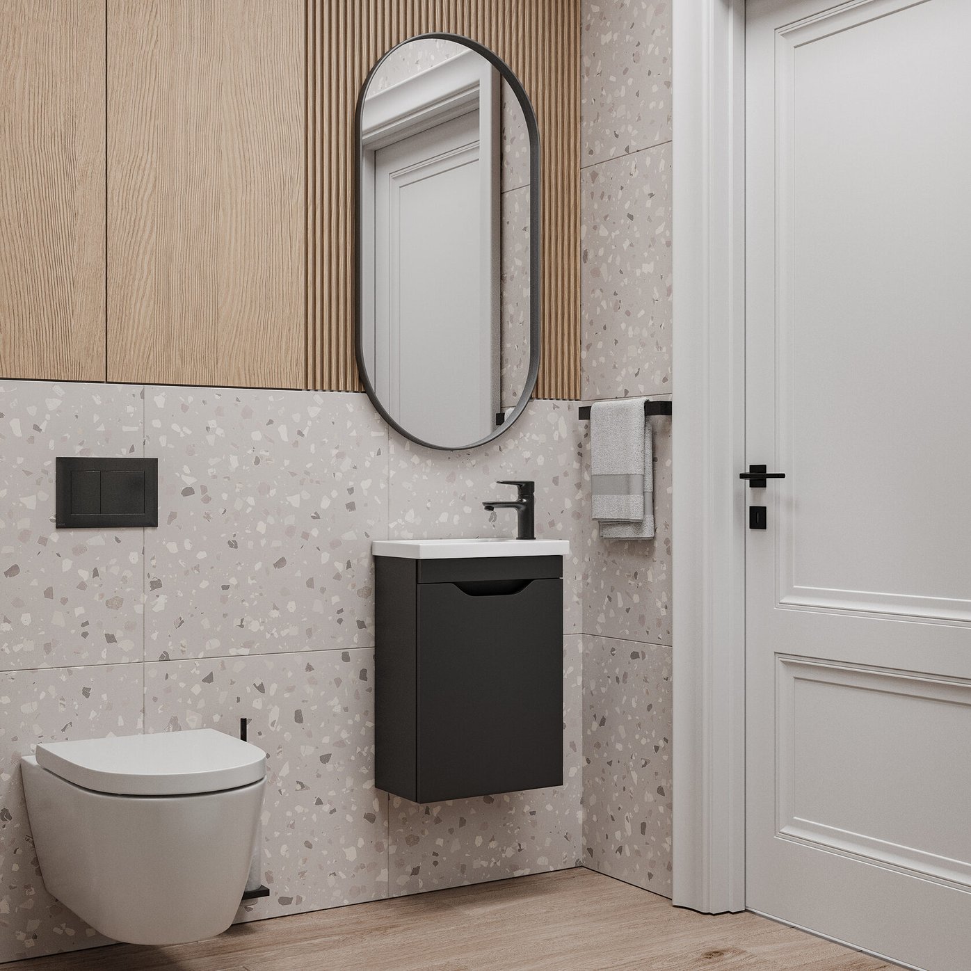 ИЗЕО 40 комплект мебели подвесной с дверцей (тумба + раковина Квадро 40) цвет Черный IZ-T40BSh-V