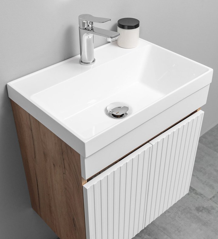 TENNO 50 Комплект мебели подвесной с раковиной Слим 50/Altais 35, Белый + Дуб крафт золотой