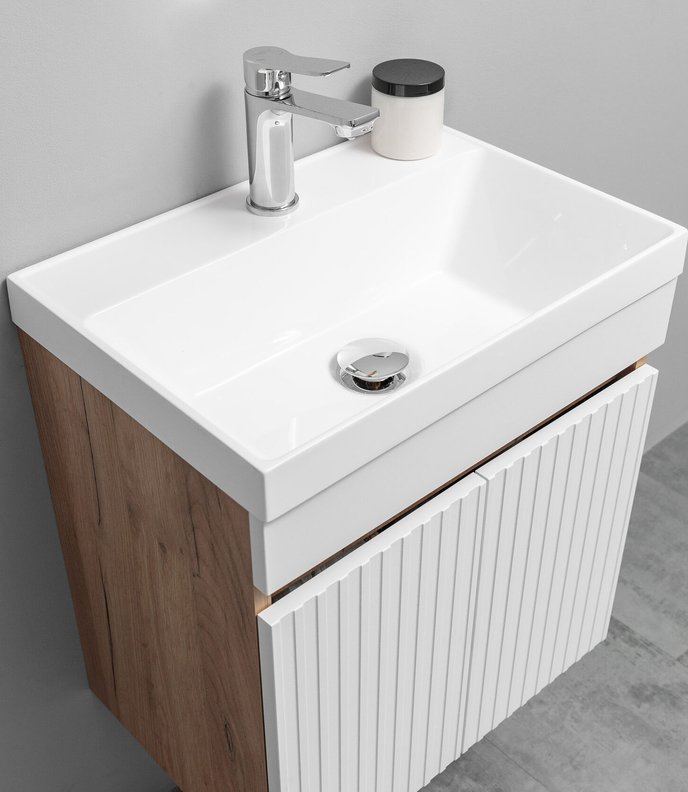 TENNO 50 Комплект мебели подвесной с раковиной Слим 50/Altais 35, Белый + Дуб крафт золотой