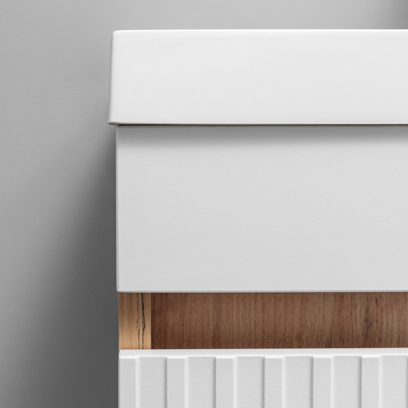 ТЕННО 50 Комплект мебели подвесной с раковиной Слим 50/Альтаис 35, Белый + Дуб крафт золотой