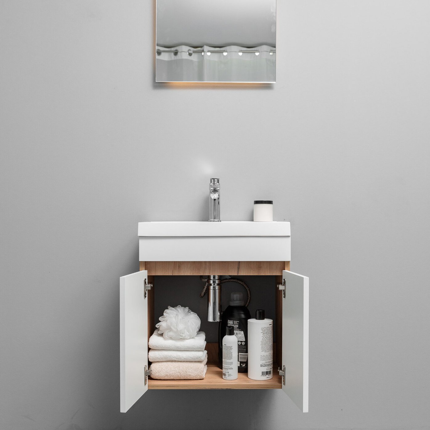 ТЕННО 50 Комплект мебели подвесной с раковиной Слим 50/Альтаис 35, Белый + Дуб крафт золотой