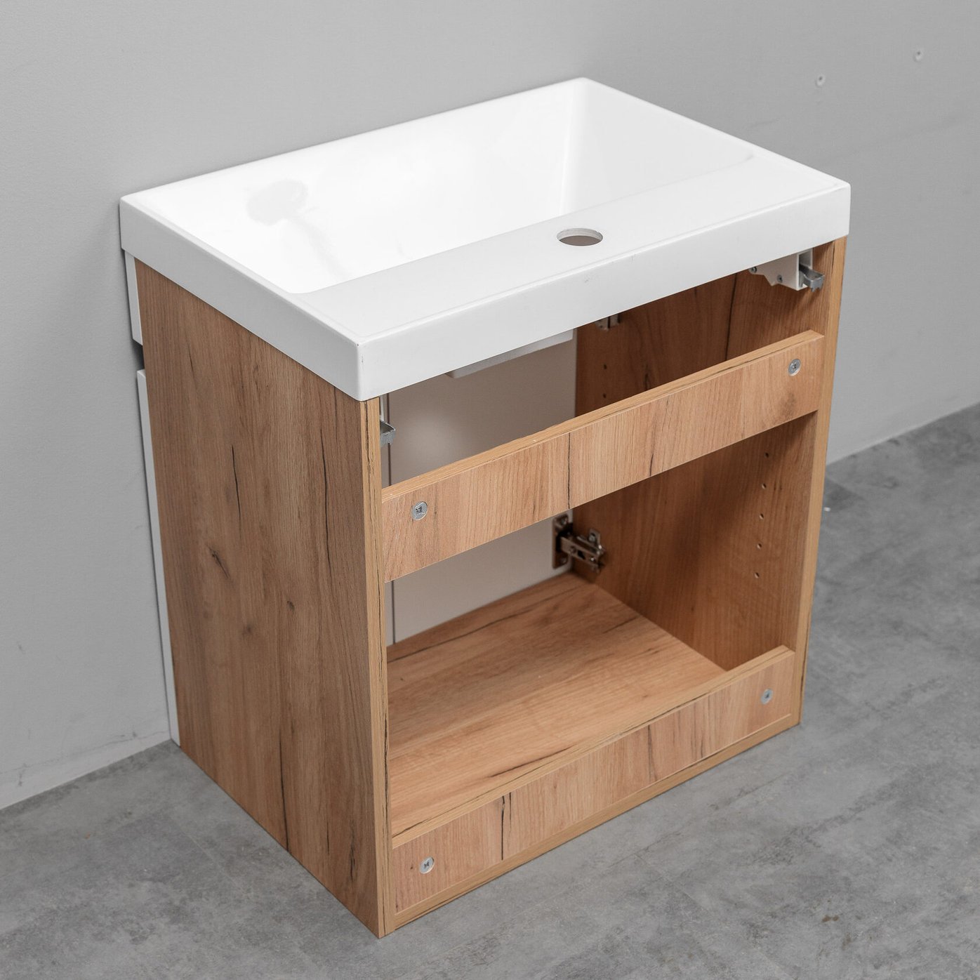 ТЕННО 50 Комплект мебели подвесной с раковиной Слим 50/Альтаис 35, Белый + Дуб крафт золотой