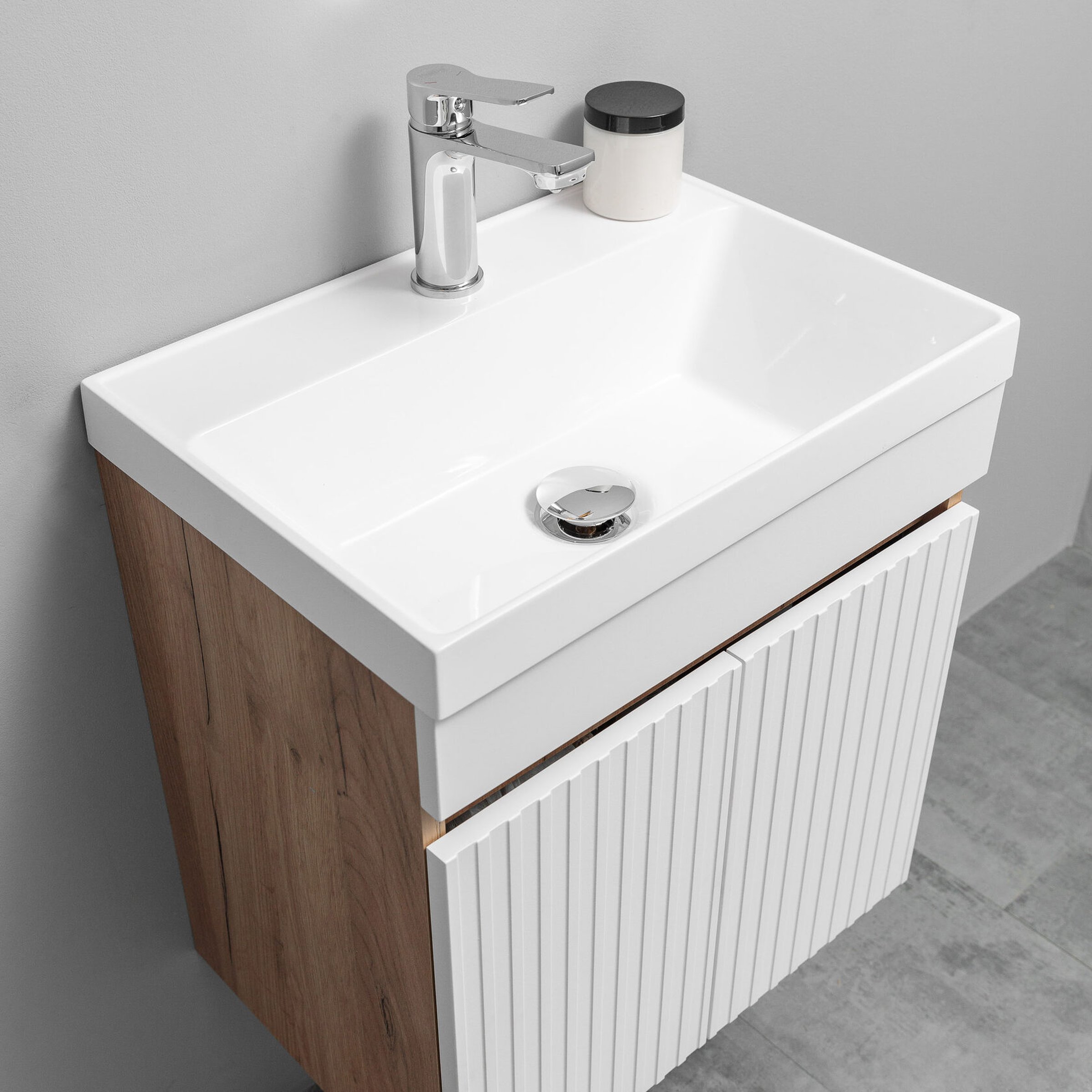 ТЕННО 50 Комплект мебели подвесной с раковиной Слим 50/Альтаис 35, Белый + Дуб крафт золотой