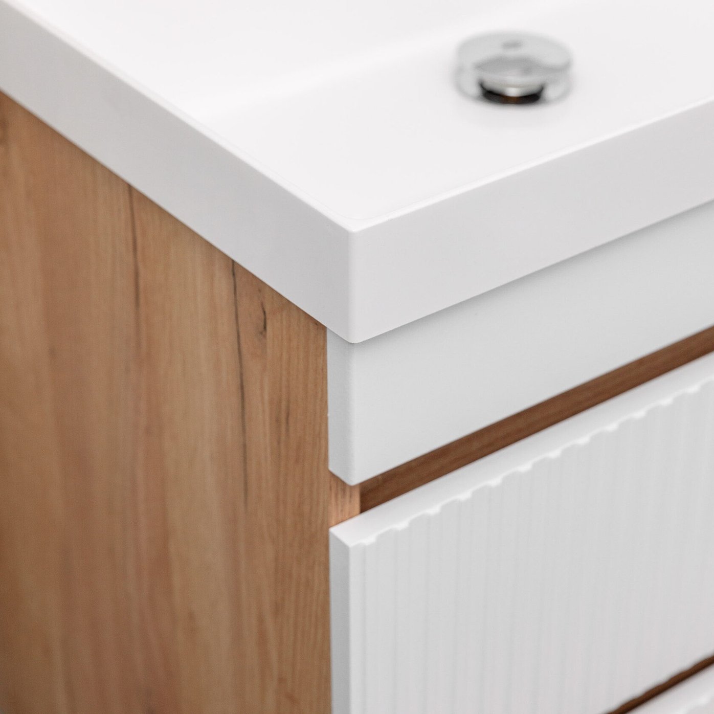 ПУРО 60 комплект, подвесной с 2 ящиками, фасад фрезерованный с нишами (под Астория), цвет Белый/Дуб крафт PU-T60-W/PW