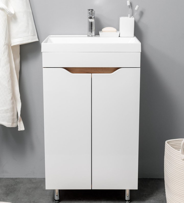 Arona 50 Комплект мебели напольный с вырезами на дверцах, фасад МДФ (под Слим 50/Altais 35), Белый+Дуб крафт золотой AR-T50-W/PW2