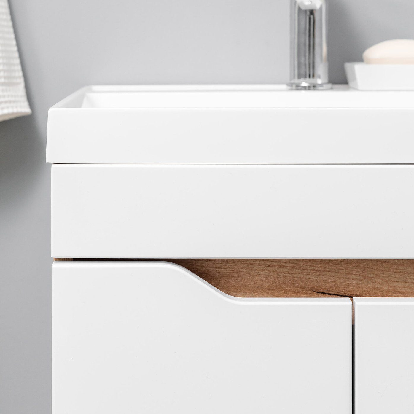 АРОНА 50 Комплект мебели напольный с вырезами на дверцах, фасад МДФ (под Слим 50/Альтаис 35), Белый+Дуб крафт золотой AR-T50-W/PW2