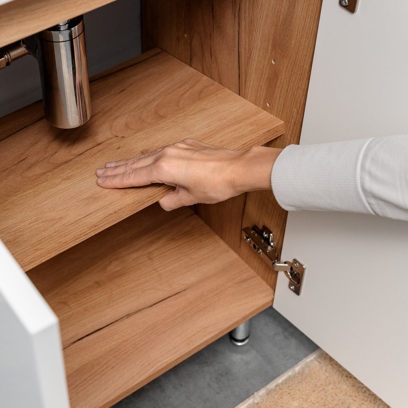 АРОНА 50 Комплект мебели напольный с вырезами на дверцах, фасад МДФ (под Слим 50/Альтаис 35), Белый+Дуб крафт золотой AR-T50-W/PW2