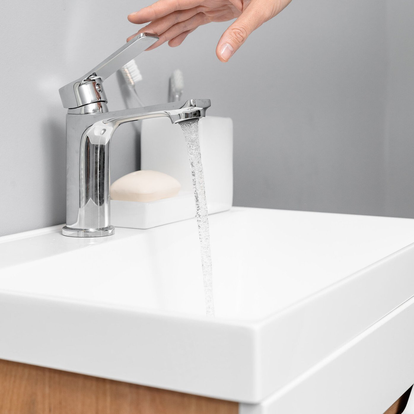 АРОНА 50 Комплект мебели напольный с вырезами на дверцах, фасад МДФ (под Слим 50/Альтаис 35), Белый+Дуб крафт золотой AR-T50-W/PW2