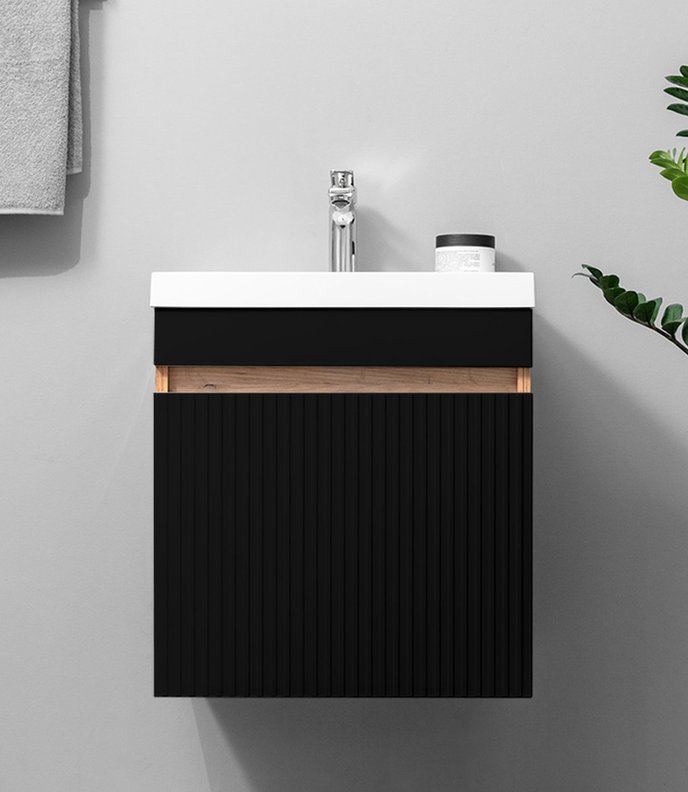 Fresco 50 комплект мебели подвесной c 1 МДФ дверью (под Слим 50/Altais 35), цвет Черный+Дуб крафт Fr-T50FrBl/KPW