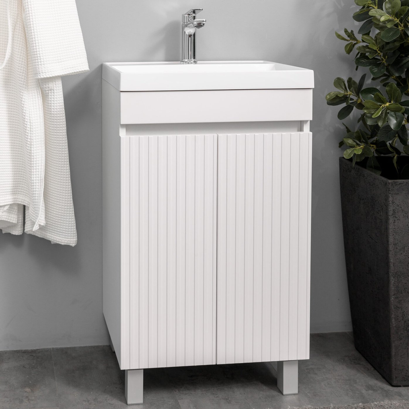 ТЕННО 50 Комплект мебели напольный с дверцами, фасад МДФ с вырезами (под Слим 50/Альтаис 35), Белый TN-T50napFrW