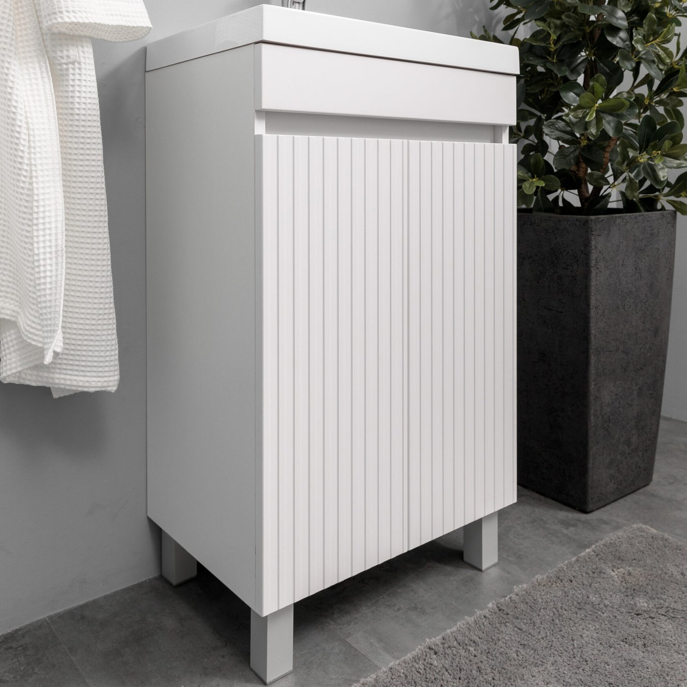 ТЕННО 50 Комплект мебели напольный с дверцами, фасад МДФ с вырезами (под Слим 50/Альтаис 35), Белый TN-T50napFrW