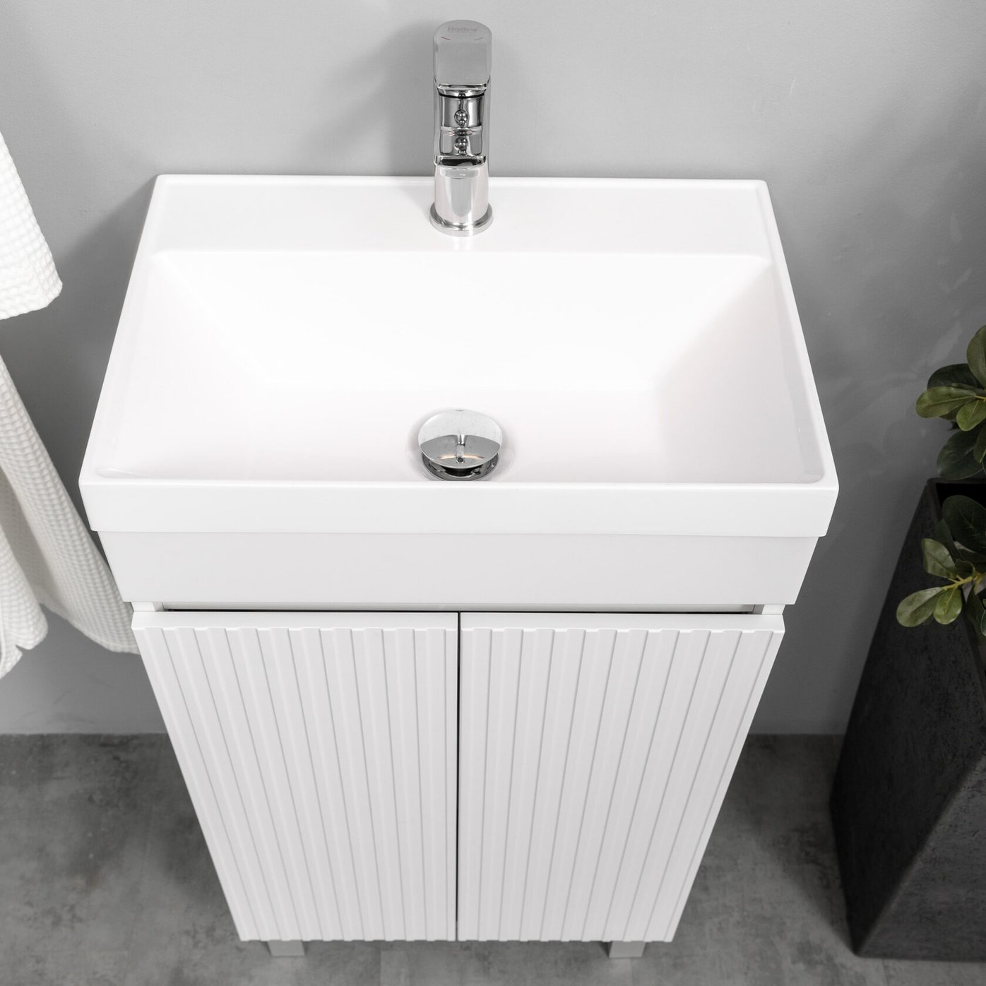 ТЕННО 50 Комплект мебели напольный с дверцами, фасад МДФ с вырезами (под Слим 50/Альтаис 35), Белый TN-T50napFrW