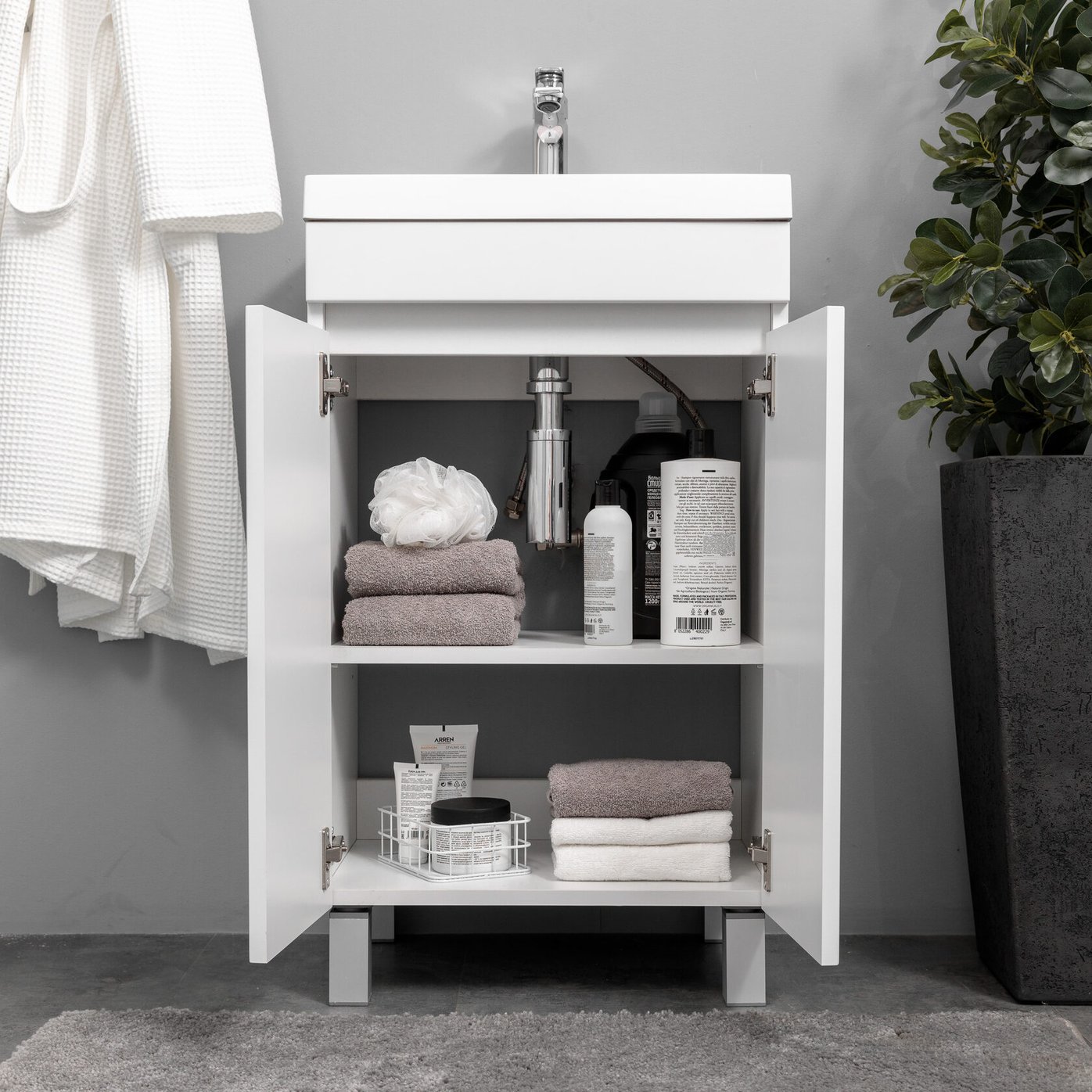 ТЕННО 50 Комплект мебели напольный с дверцами, фасад МДФ с вырезами (под Слим 50/Альтаис 35), Белый TN-T50napFrW