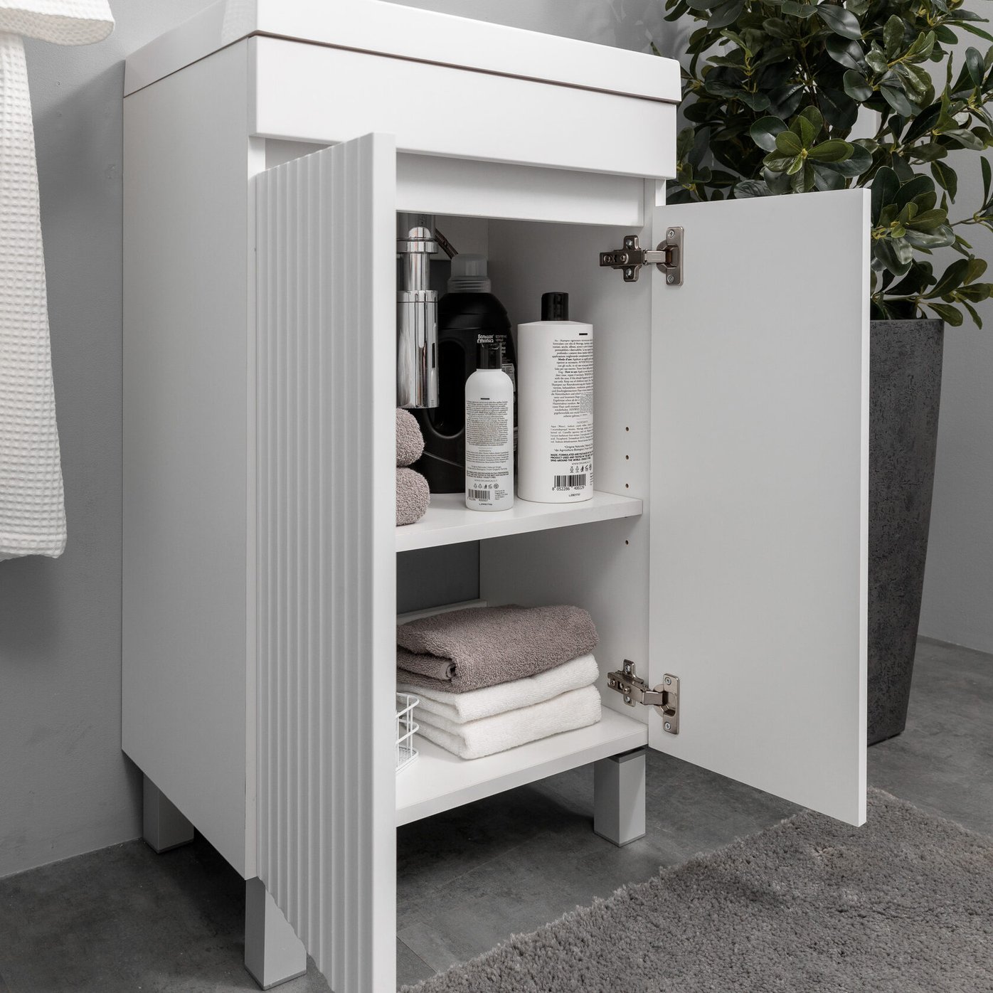 ТЕННО 50 Комплект мебели напольный с дверцами, фасад МДФ с вырезами (под Слим 50/Альтаис 35), Белый TN-T50napFrW