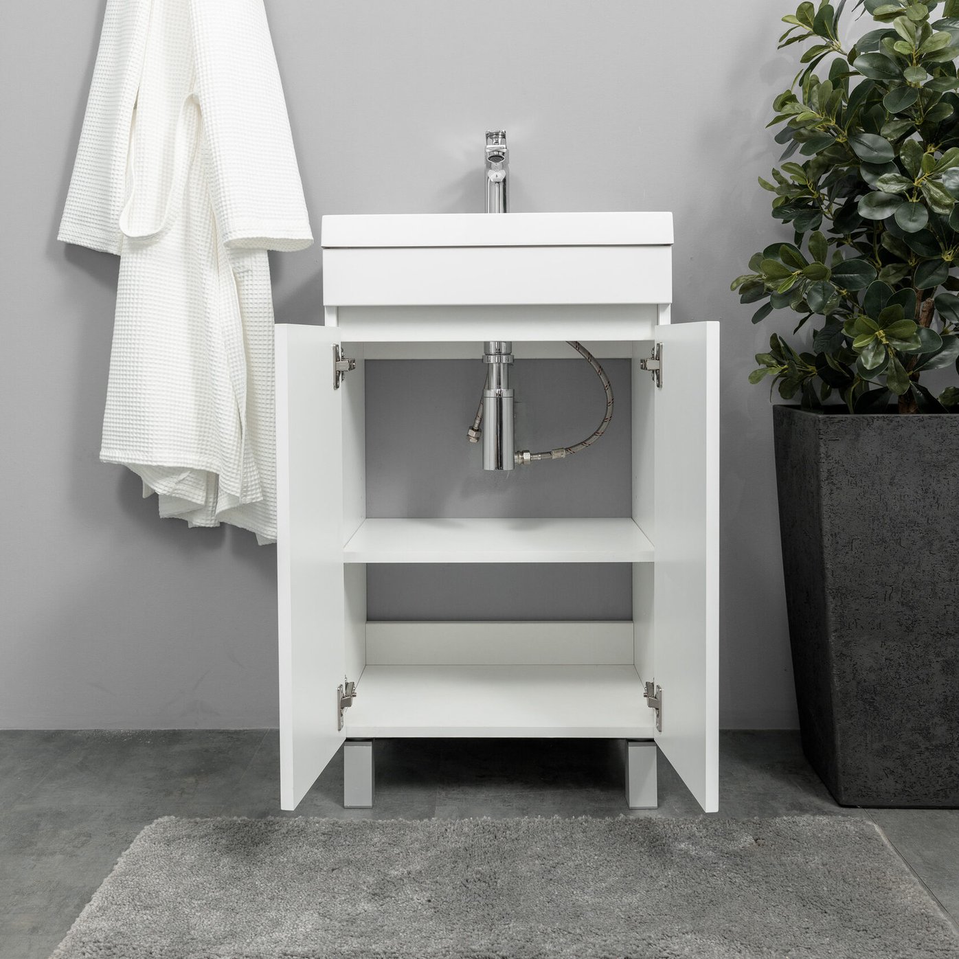 ТЕННО 50 Комплект мебели напольный с дверцами, фасад МДФ с вырезами (под Слим 50/Альтаис 35), Белый TN-T50napFrW