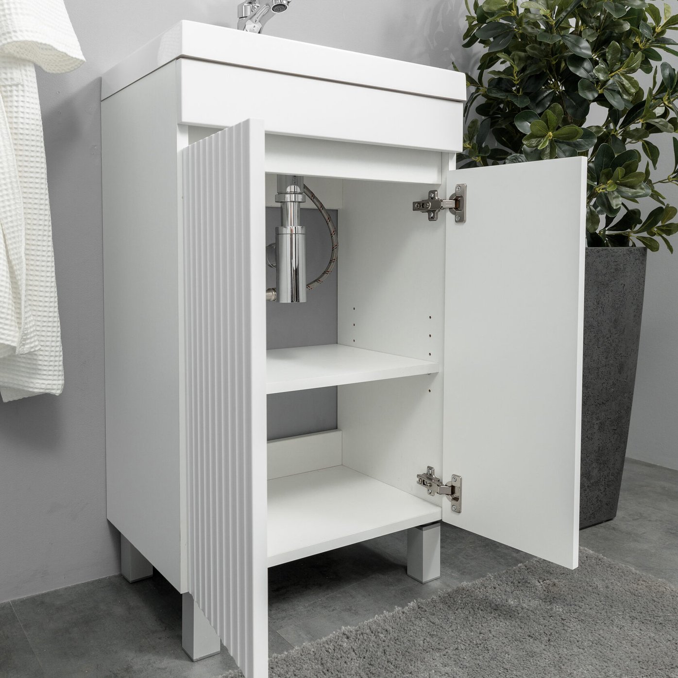 ТЕННО 50 Комплект мебели напольный с дверцами, фасад МДФ с вырезами (под Слим 50/Альтаис 35), Белый TN-T50napFrW