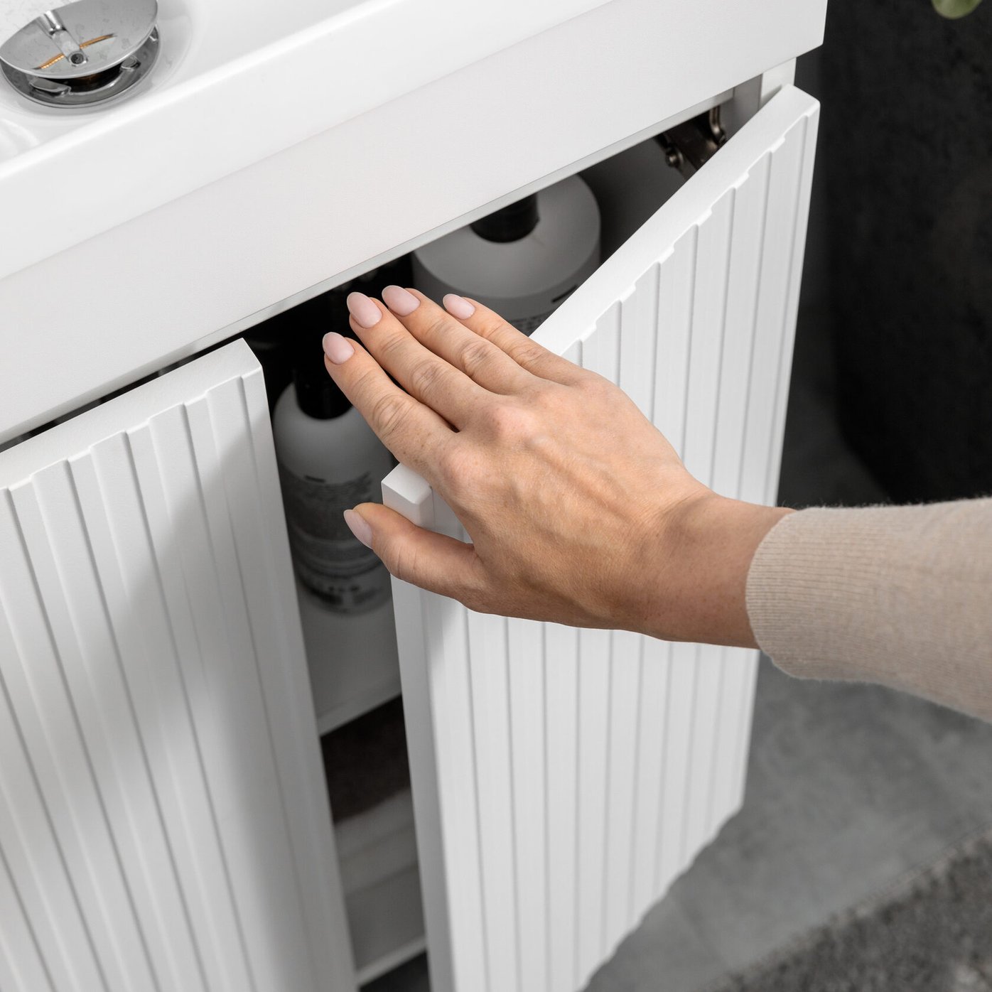 ТЕННО 50 Комплект мебели напольный с дверцами, фасад МДФ с вырезами (под Слим 50/Альтаис 35), Белый TN-T50napFrW