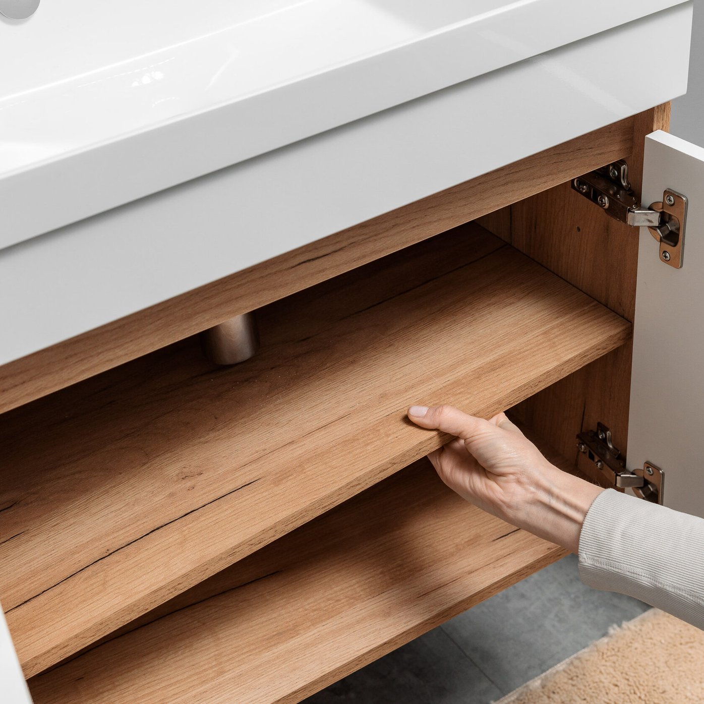 НЕМИ 60 комплект мебели подвесной c дверцами (тумба + умывальник Дакота 60), Белый + Дуб крафт NM-D-T60-W/KPW