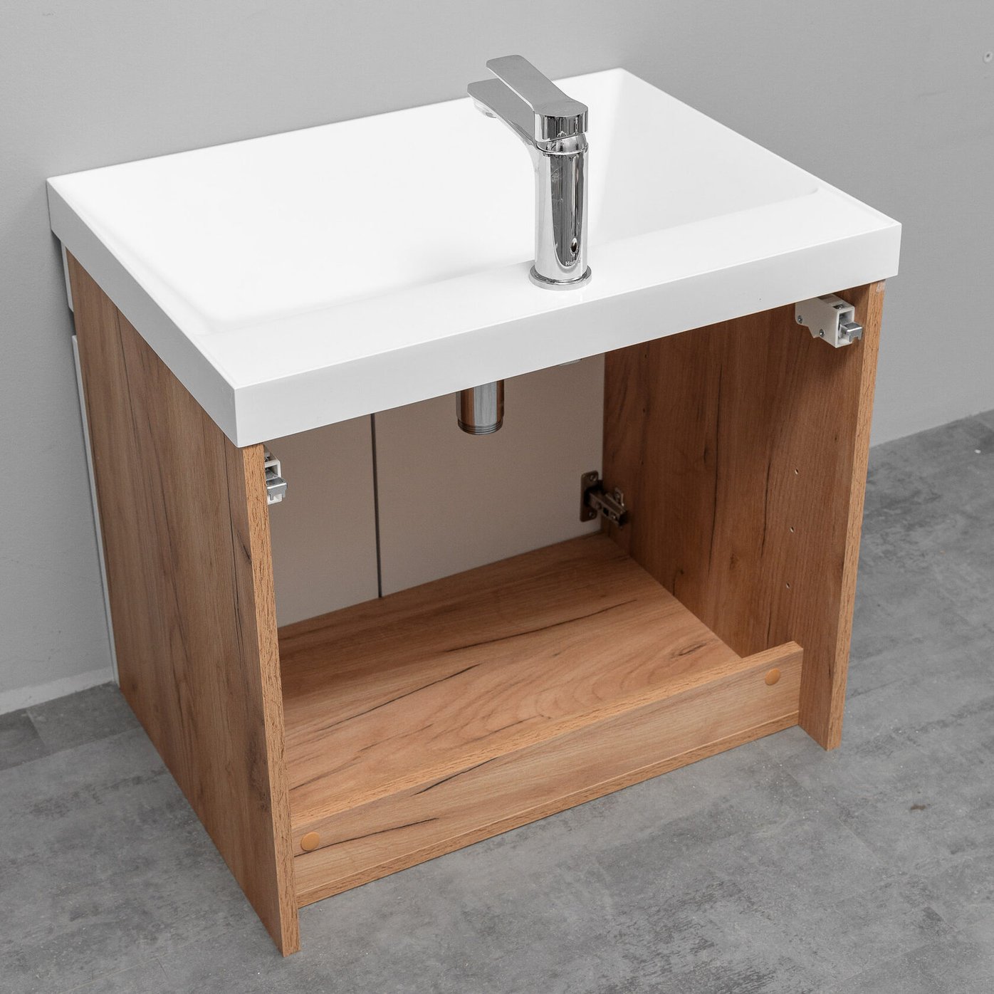 НЕМИ 60 комплект мебели подвесной c дверцами (тумба + умывальник Дакота 60), Белый + Дуб крафт NM-D-T60-W/KPW