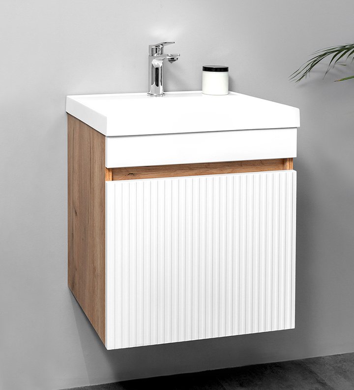 Fresco 50 комплект мебели подвесной c ящиком МДФ (под Слим 50/Altais 35), цвет белый+крафт Fr-T50FrW/KPW-1dr