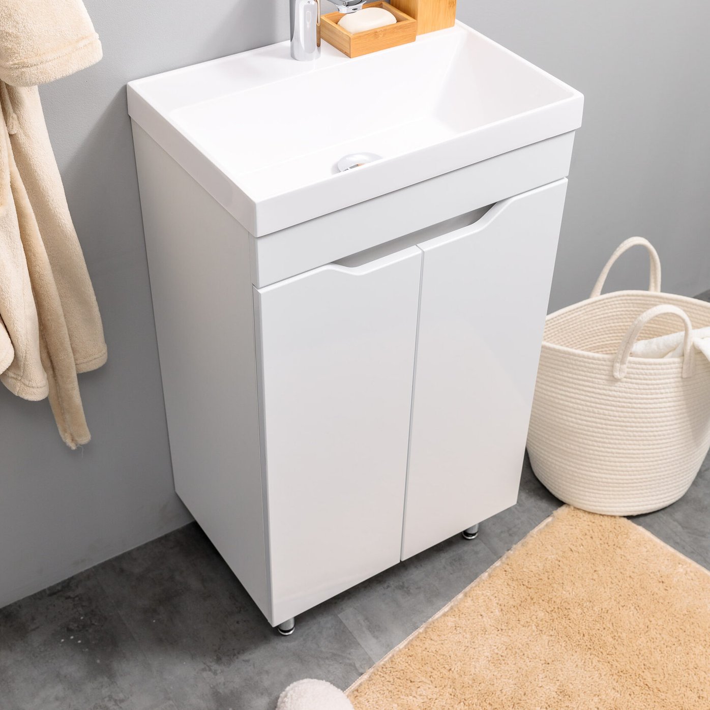 АРОНА 50 Комплект мебели напольный с дверцами, фасад МДФ с вырезами (под Слим 50/Альтаис 35), Белый AR-T50NAP-W