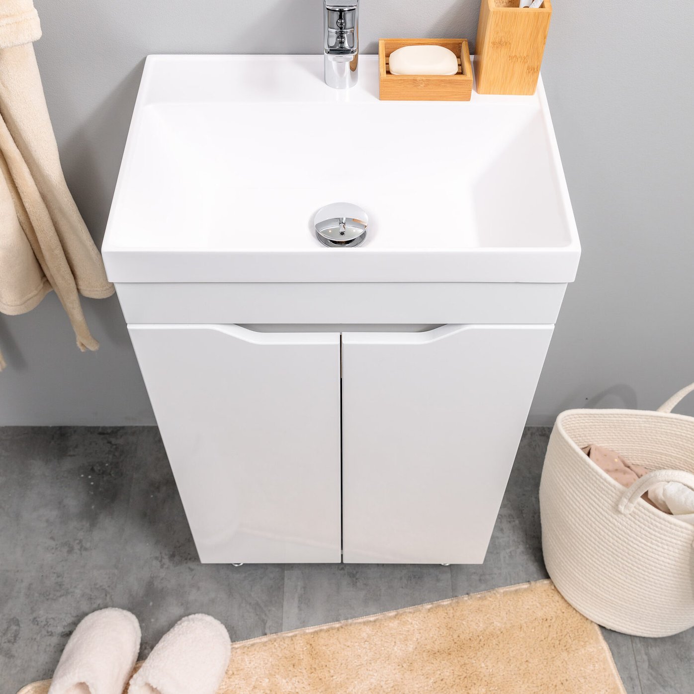 АРОНА 50 Комплект мебели напольный с дверцами, фасад МДФ с вырезами (под Слим 50/Альтаис 35), Белый AR-T50NAP-W