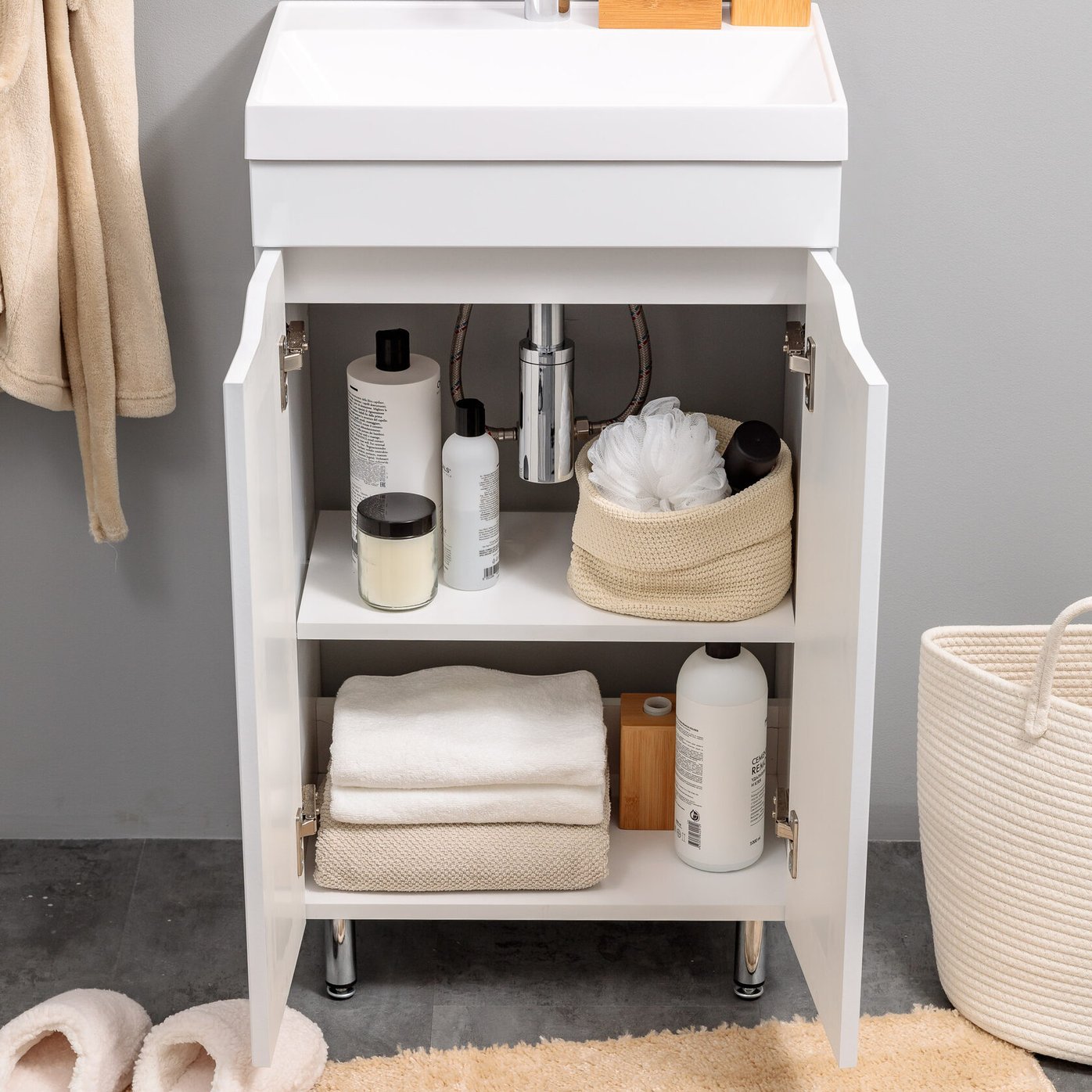 АРОНА 50 Комплект мебели напольный с дверцами, фасад МДФ с вырезами (под Слим 50/Альтаис 35), Белый AR-T50NAP-W