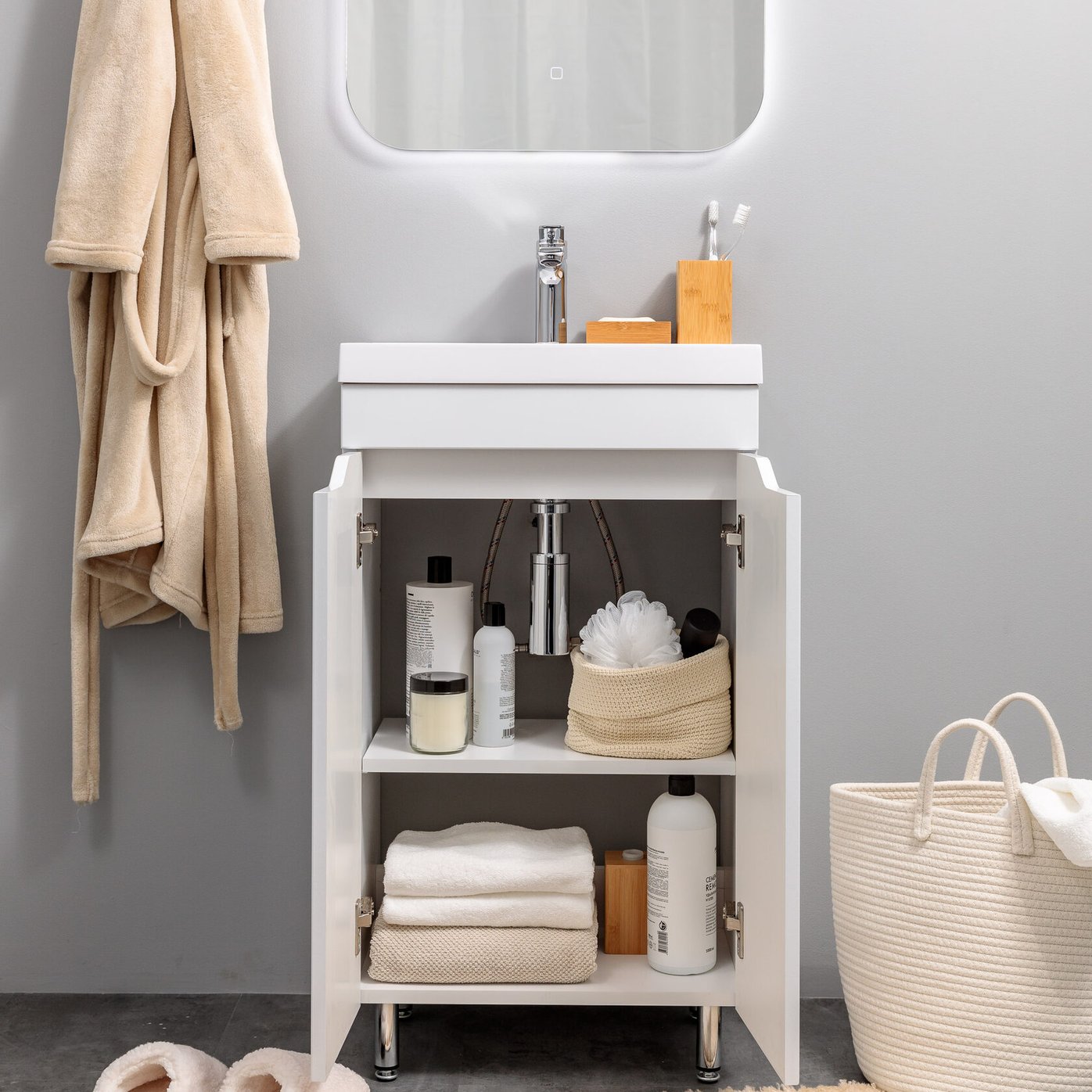 АРОНА 50 Комплект мебели напольный с дверцами, фасад МДФ с вырезами (под Слим 50/Альтаис 35), Белый AR-T50NAP-W