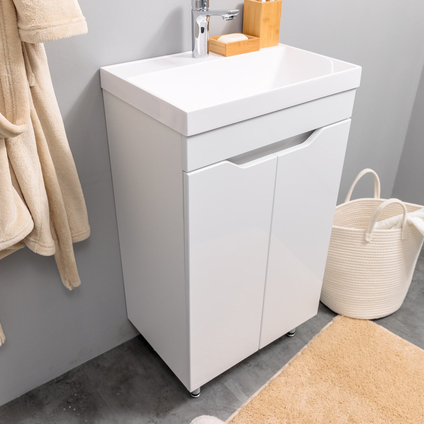 АРОНА 50 Комплект мебели напольный с дверцами, фасад МДФ с вырезами (под Слим 50/Альтаис 35), Белый AR-T50NAP-W