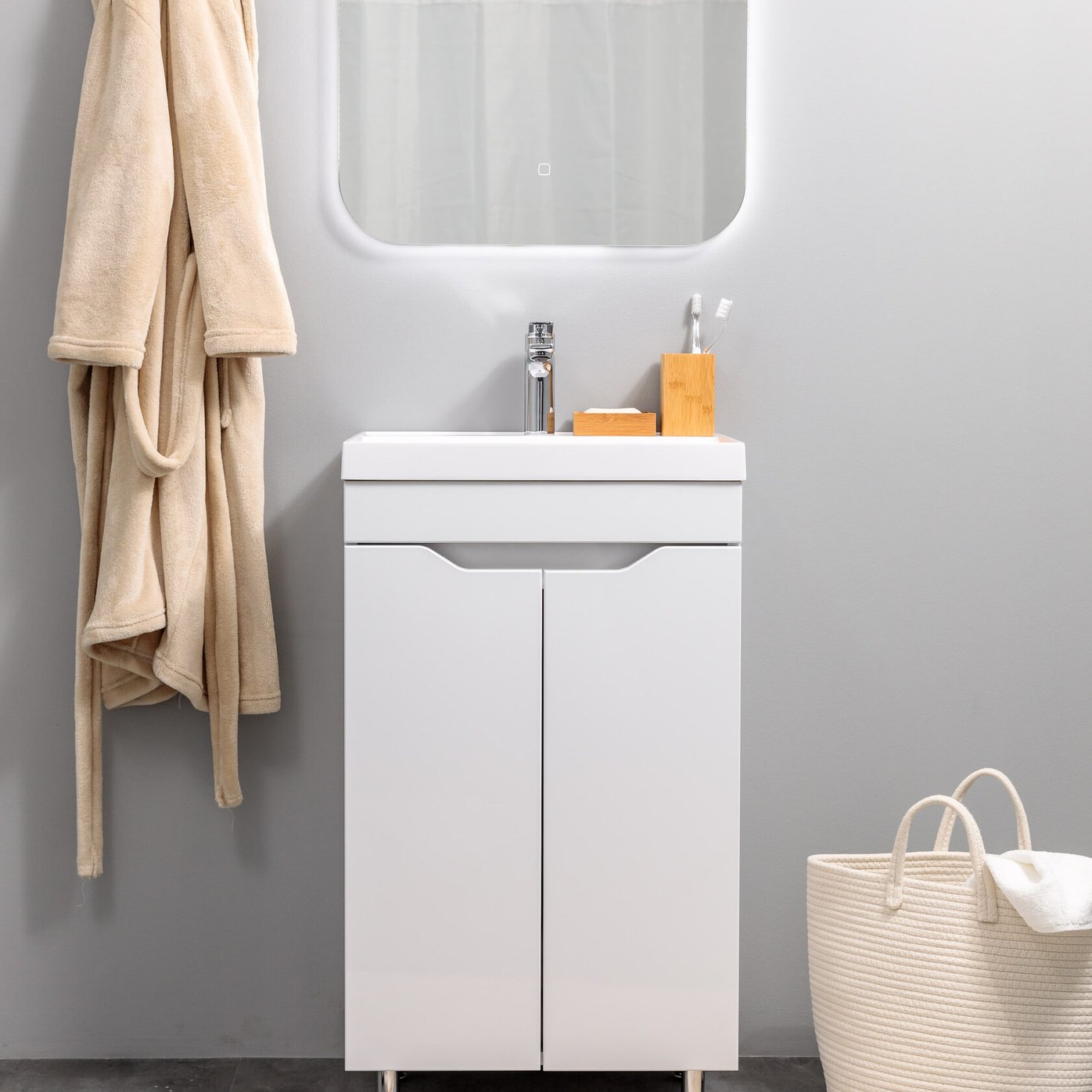 АРОНА 50 Комплект мебели напольный с дверцами, фасад МДФ с вырезами (под Слим 50/Альтаис 35), Белый AR-T50NAP-W